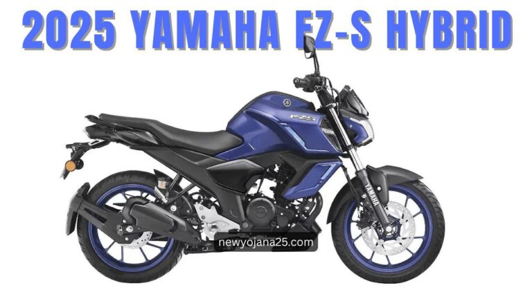 Yamaha FZ-F Hybrid मोटरसाइकिल का साइड व्यू, ड्यूल-टोन ग्राफिक्स और आरामदायक राइडिंग स्टांस के साथ